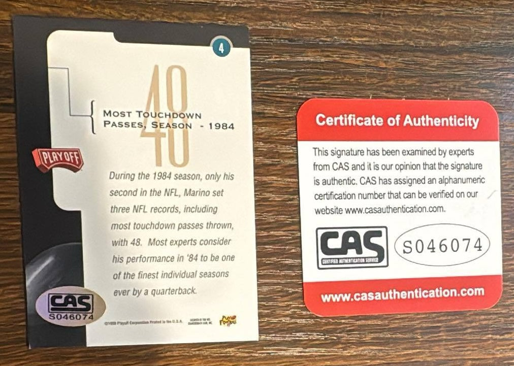 Dan Marino Autographed 1998 Playoff Milestones Card CAS